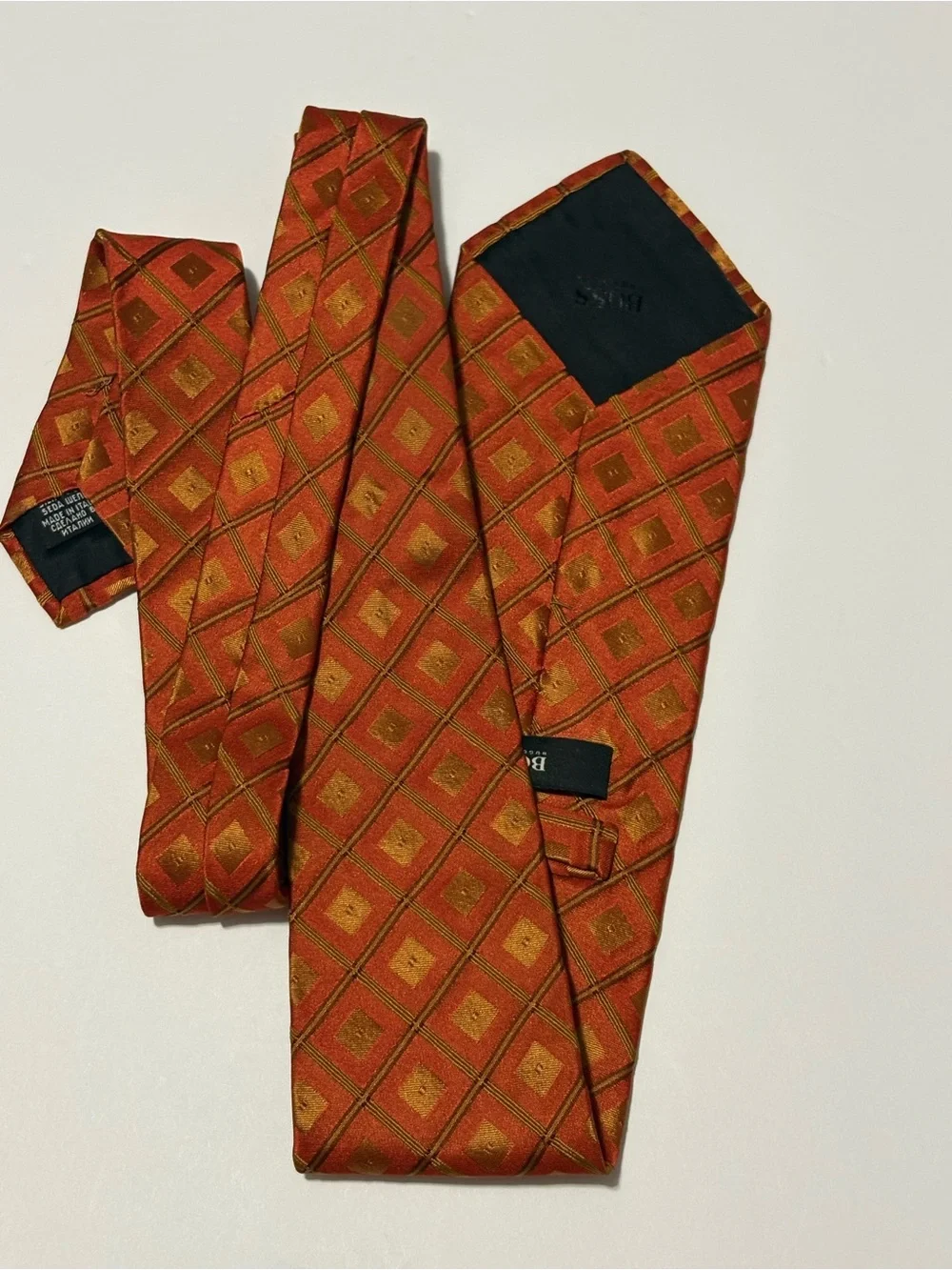 Two Hugo Boss Classic Orange and Yellow Geometric Silk Tie - Men Accessories